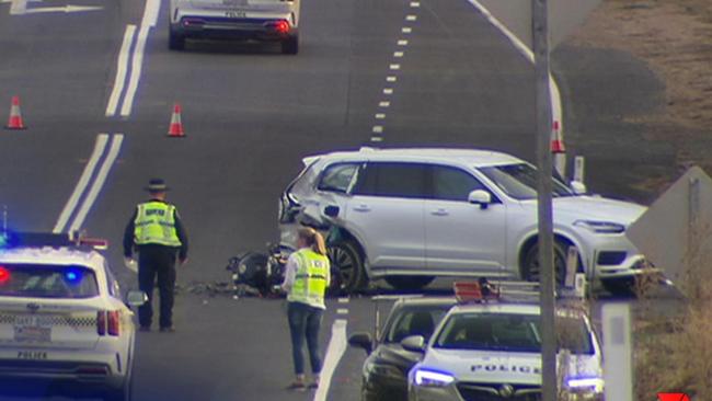 A motorbike rider has died following a crash at Rowland Flat. Picture: 7NEWS