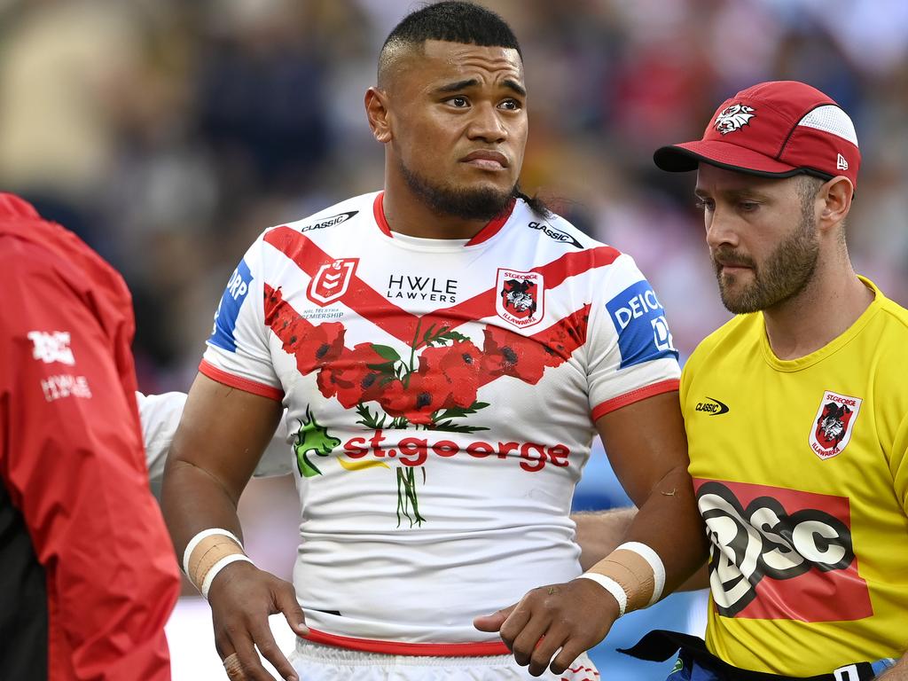 Moses Suli went off for a HIA from the kick-off tackle. Picture: NRL Photos