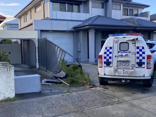 A man’s alleged attempt to steal a car from a family home in  McBain St  Altona has gone horribly wrong, ending with a police car collision, Picture: Owen Leonard