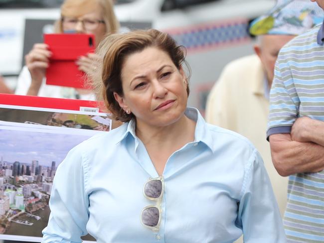 Local Member Jackie Trad. Locals block Lambert Street. Infuriated locals have lashed out at Brisbane City Council over a proposed development of three fifteen-storey towers at Kangaroo Point. Pic Peter Wallis