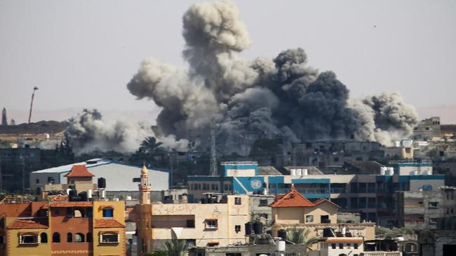 Smoke billows after Israeli bombardment in Rafah, in the southern Gaza Strip, on Monday. Picture: AFP