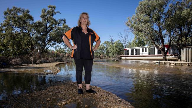 A new creek has formed on the driveway of Jodie Reynolds’s Foxtale Houseboats property. Picture Emma Brasier