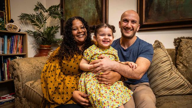 Yemaya Mkandala and Taman Karkuki with their daughter Zuri, 2, their cutest toddler competition winner. Picture: Tom Huntley