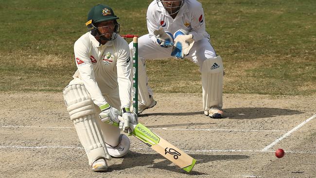 Usman Khawaja played 21 reverse sweeps during his match-saving knock. Picture: Getty