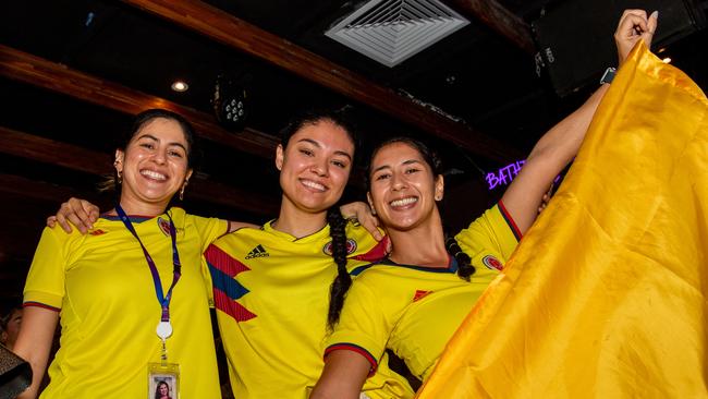 Boisterous Colombian supporters watching their national side take on Argentina in the 2024 Copa America Final at the Lost Arc, Darwin. Picture: Pema Tamang Pakhrin.