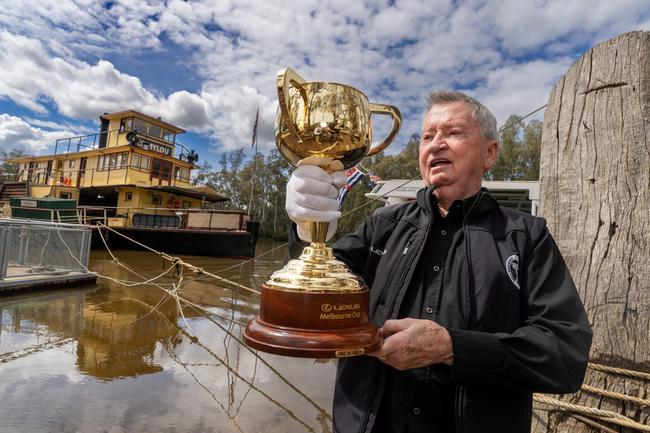 John Letts admires the Cup in Echuca.