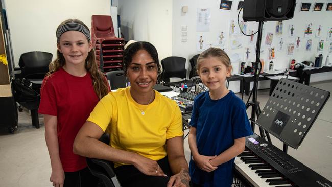 Winnie Walters of Hunters Hill, Paulini Curuenvauli and Miarose Matthews of Hunters Hill at the Academy of Music and Performing Arts at Alexandria where they rehearse for Joseph and the Amazing Technicolor Dreamcoat. Picture: Lara Jane Photography