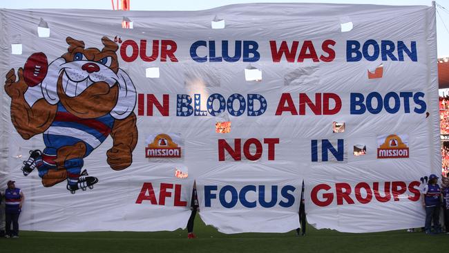 The Bulldogs preliminary final banner. Picture: Michael Klein