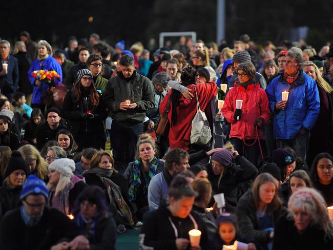 Mourners at the Reclaim Princes Park vigil for Eurydice Dixon. Picture: Jason Edwards