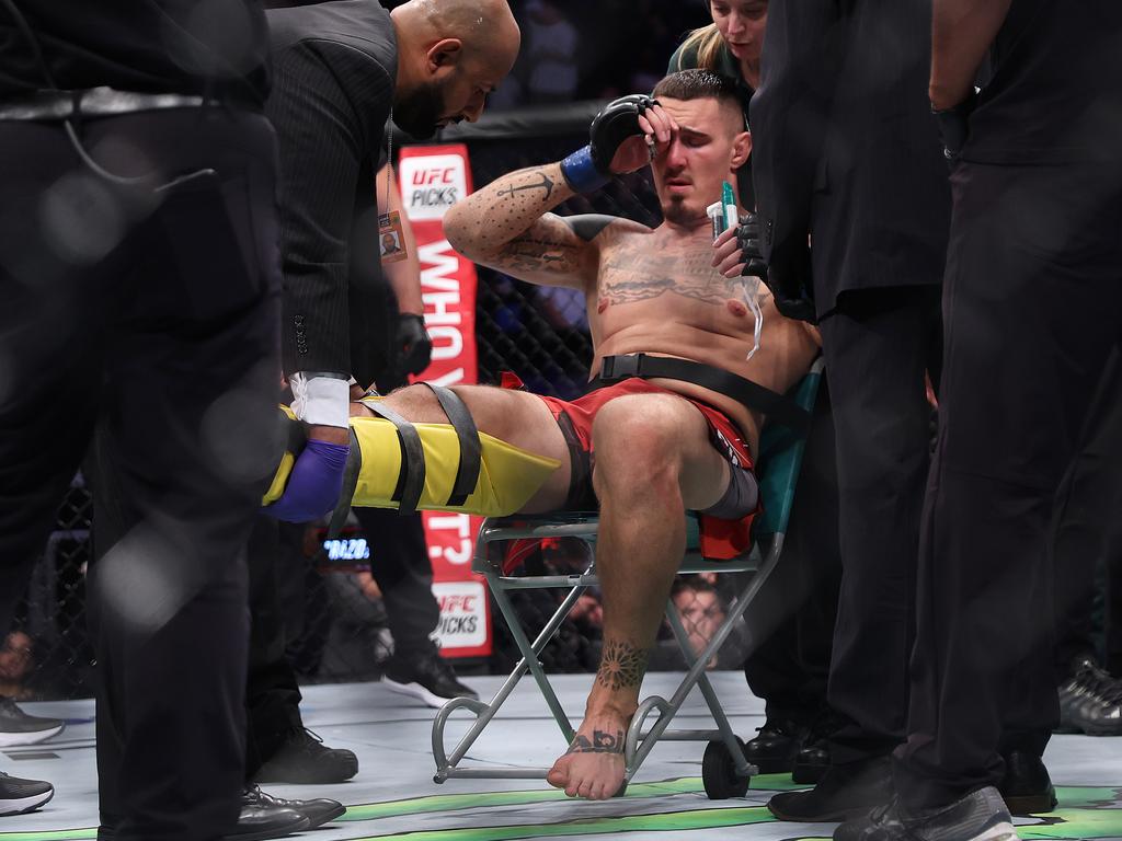 Aspinall’s first fight with Blaydes ended in injury after just 15 seconds. Picture: Julian Finney/Getty Images