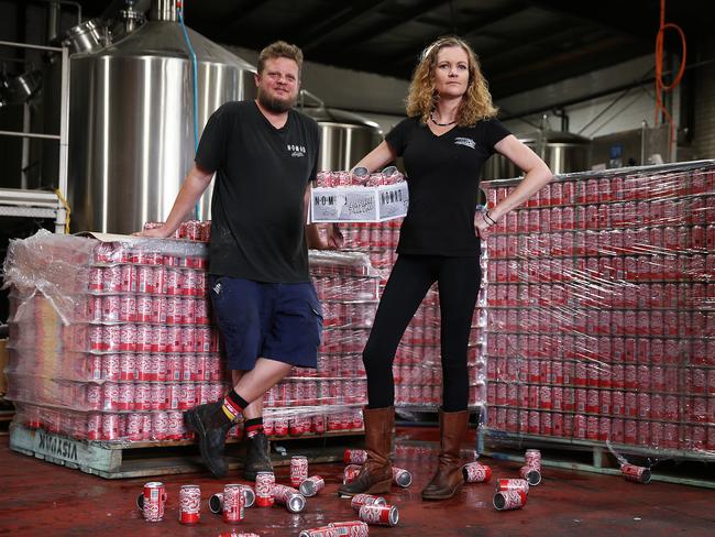 Manager Orien Caracciolo (right) and head brewer Brooks Carretta at Nomad Brewing Co., where the recycling scheme is already causing headaches. Picture: Sam Ruttyn