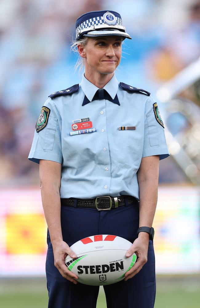 Amy Scott with the match ball. Picture: Cameron Spencer/Getty Images