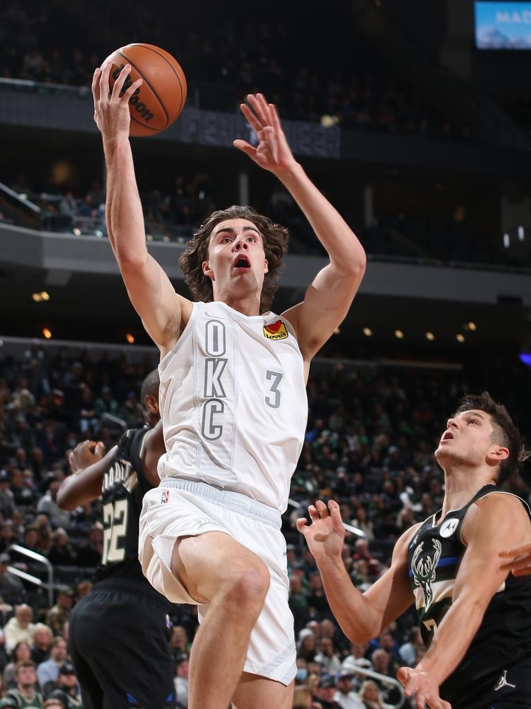 We saw another side to Josh Giddey against the Bucks. (Photo by Gary Dineen/NBAE via Getty Images)