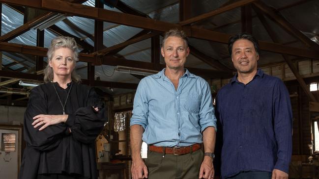 Inside NORPA’s vision for a new home, The Joinery. Executive Director Libby Lincoln, left, Artistic Director Julian Louis, and director of CHROFI John Choi. Picture: Kurt Petersen