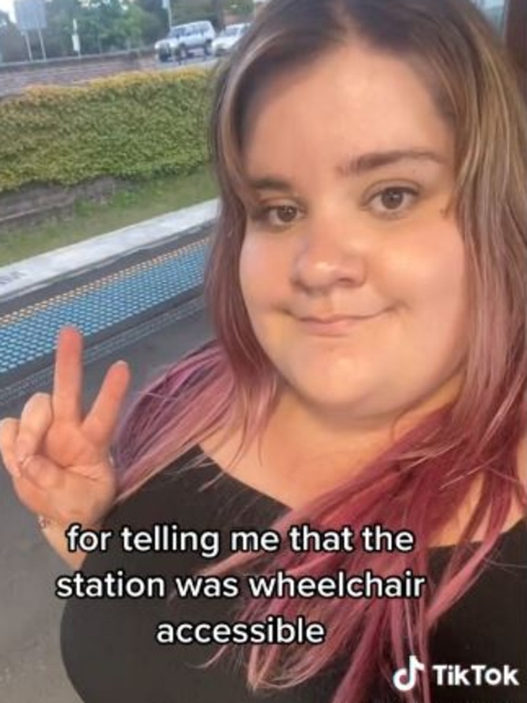 There was no elevator for Sophie Gunn to use at Lawson Station. Picture: TikTok/feelsonwheels_