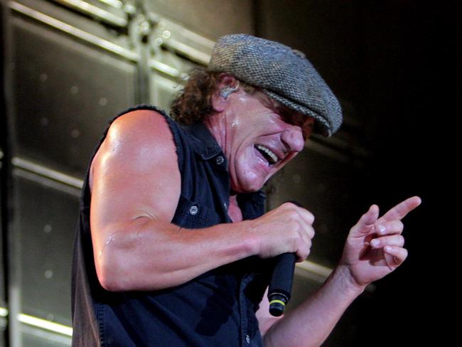 Singer Brian Johnson performs during band AC/DC concert in ANZ Stadium, Olympic Park, Homebush, Sydney as part of their Black Ice Australian Tour.