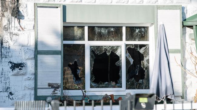 Windows shattered from the intensity of the fire at a Cowandilla house. Pic: AAP Image/Morgan Sette