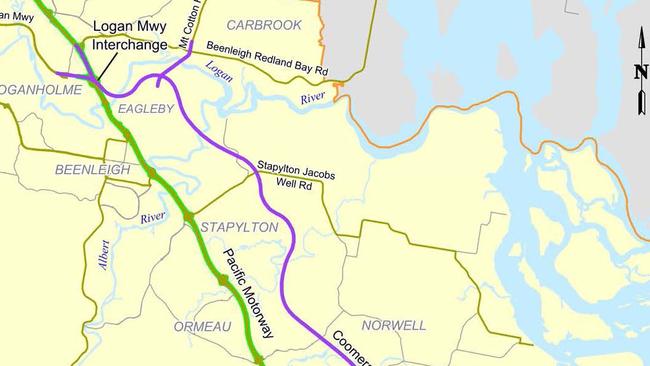 Coomera connector alignment map and aerial map supplied by Queensland Main Roads Picture Queensland Government