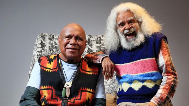 Singer-songwriter Archie Roach and actor Jack Charles ahead of the National Indigenous Music Awards in Darwin. Picture: Aaron Francis.