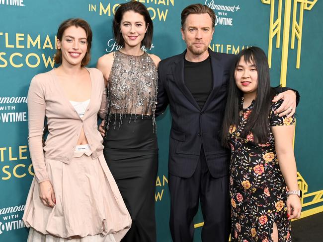 Clara McGregor, Mary Elizabeth Winstead, Jamyan McGregor and Ewan McGregor at the New York premiere of A Gentleman in Moscow. Picture: Getty Images for Paramount+