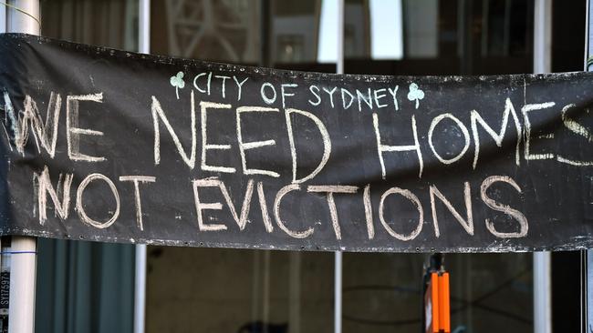 A tent is set up directly opposite the Reserve Bank of Australia at Martin Place. Picture: AAP.