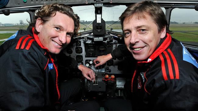 Mark Thompson and James Hird together. Picture: Michael Dodge