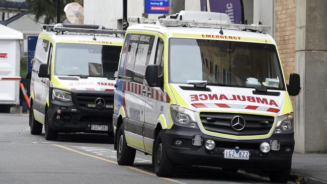 Ambulances outside St Vincent's Hospital in Melbourne after a recent code Orange alert. Picture: Andrew Henshaw