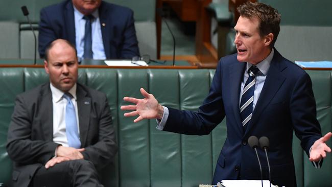 Treasurer Josh Frydenberg (left) with Attorney-General Christian Porter during Question Time in the House of Representatives at Parliament House. Picture: Getty Images