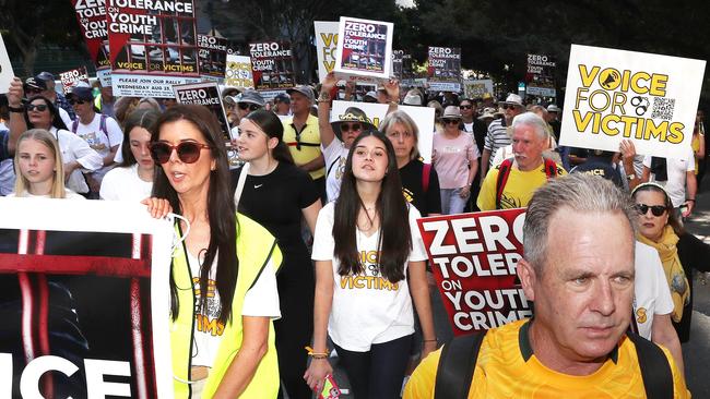 Voice for Victims march on Parliament House. Picture: Liam Kidston