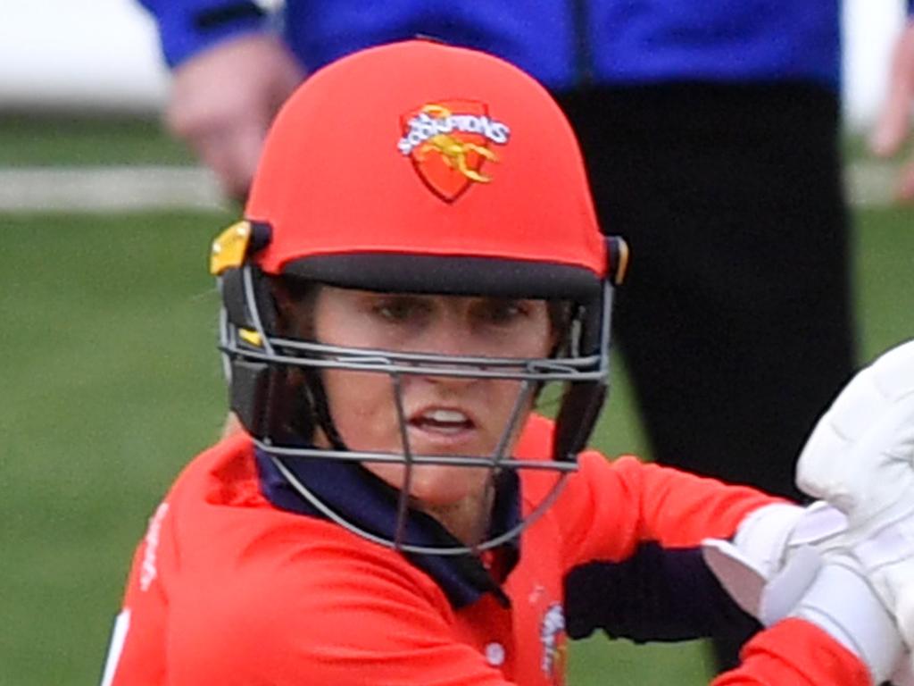 Bridget Patterson of the Scorpions bats during the Women's National Cricket League (WNCL) One-Day match between South Australia and New South Wales at Karen Rolton Oval in Adelaide, Sunday, September 22, 2019. (AAP Image/David Mariuz) NO ARCHIVING, EDITORIAL USE ONLY, IMAGES TO BE USED FOR NEWS REPORTING PURPOSES ONLY, NO COMMERCIAL USE WHATSOEVER, NO USE IN BOOKS WITHOUT PRIOR WRITTEN CONSENT FROM AAP