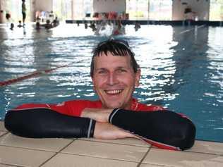 Lismore City Council general manager Gary Murphy in the GSAC pool after swimming lessons recommenced this week. Photo: Hamish Broome / The Northern Star