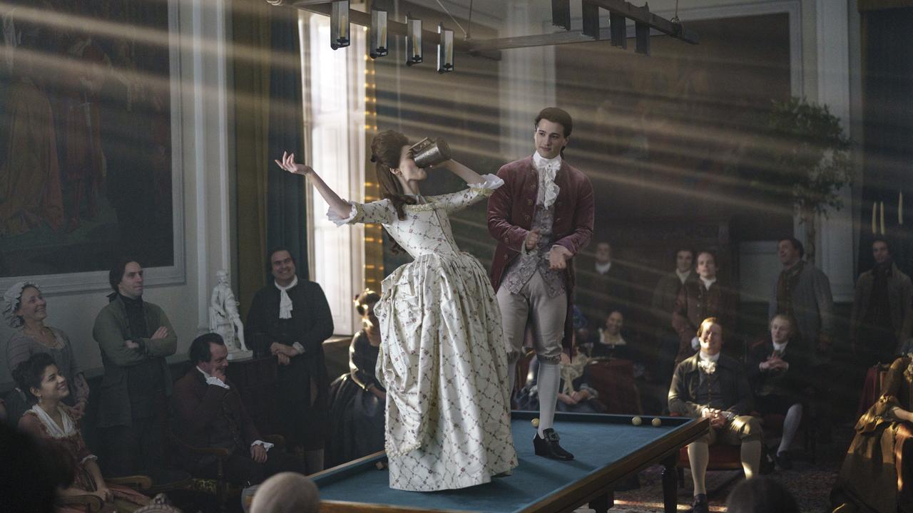 Samara Weaving and Alex Fizalan in the film Chevalier.