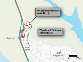 Two Beaches Link construction sites on Wakehurst Parkway at Seaforth. Picture: Transport for NSW