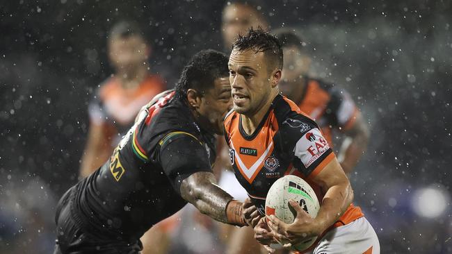 Luke Brooks and the Wests Tigers stunned Penrith. (Photo by Mark Metcalfe/Getty Images)