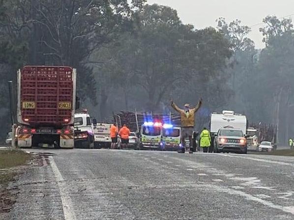 A photo from the scene at the Tin Can Bay Road where two people have been seriously injured. Credit to Daniel Nitschke.