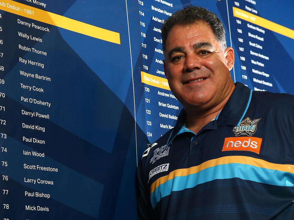 Mal Meninga will be photographed in front of the new Gold Coast Titans honor board which depicts every Gold Coast player dating back to 1988. Pics Adam Head