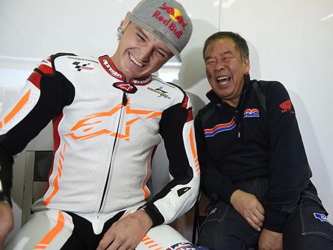 Miller shares a laugh with HRC vice-president Shuhei Nakamoto.