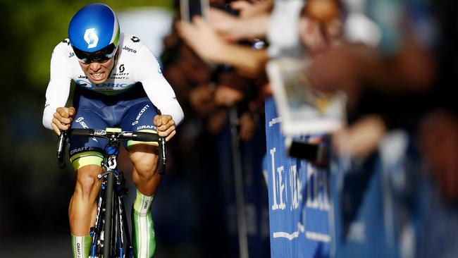 Herald Sun Cycling Tour 2016. Prologue. Caleb Ewan of the Orica GreenEdge team hits the finish line to record todays fastest time . Pic: Mchael Klein