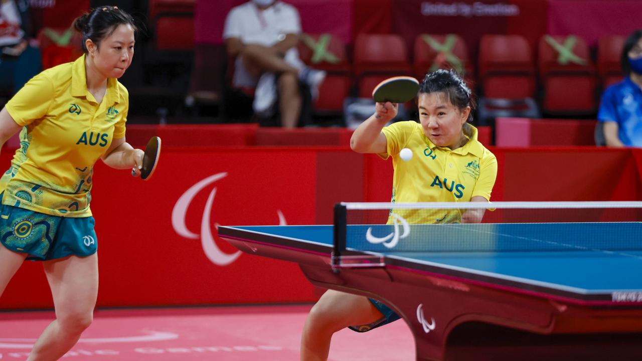 Lina Lei and Qian Yan played off for gold in the doubles. Picture: Getty Images