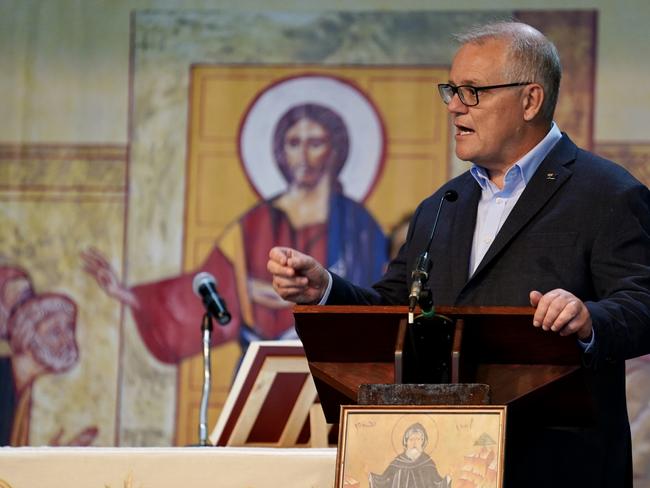 Prime Minister Scott Morrison attends Sunday Mass at the Lebanese Maronite Catholic Church in Westbourne Park, South Australia. Picture: Adam Taylor / NCA NewsWire