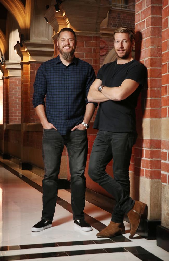 Travis Fimmel and Luke Bracey at the Intercontinental Hotel in Sydney. Picture: Richard Dobson