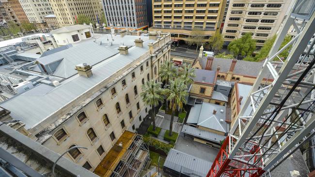 The wood fell 19 floors to parliament’s courtyard, which is popular with workers and MPs. Picture: Roy VanDerVegt