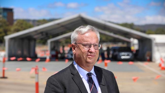 SA Pathology boss Dr Tom Dodd in front of the Victoria Park Covid testing clinic. Image/Russell Millard