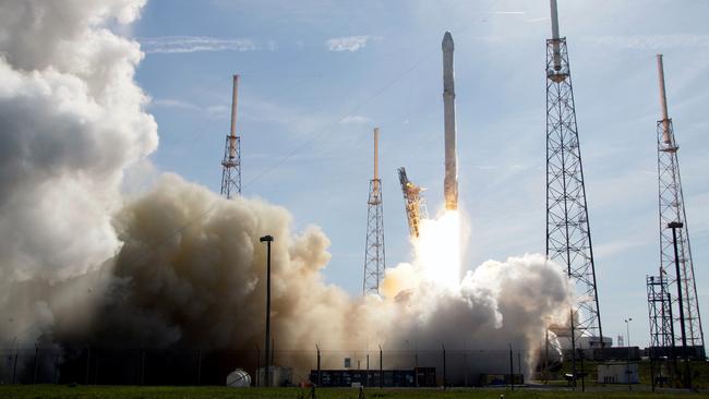 The SpaceX Falcon 9 rocket lifts off with a Dragon cargo craft to the International Space Station, on April 8.