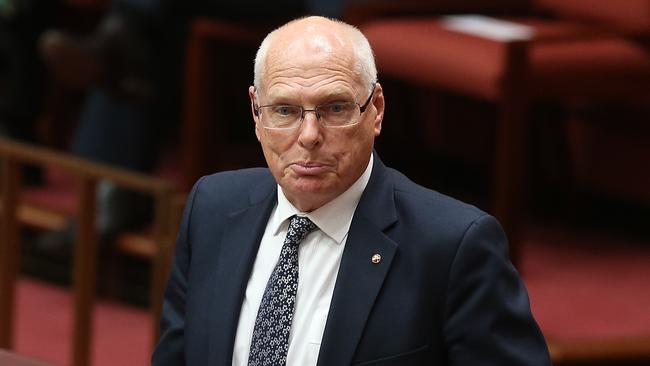 Senator Jim Molan delivering his Maiden speech in the Senate Chamber, at Parliament House in Canberra.