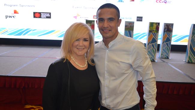 Clare and Socceroos legend Tim Cahill during Vitaman's launch in China.