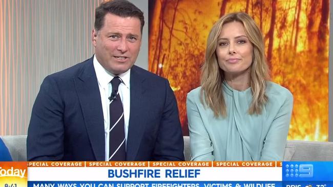 Karl Stefanovic and Allison Langdon’s Today debut was brought forward in January to cover the devastating bushfires. Picture: Channel 9.