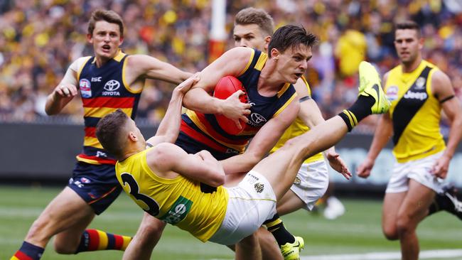 Jake Lever in his final game for Adelaide in the 2017 grand final against Richmond. Picture: Michael Klein