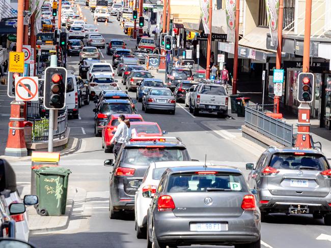 New scramble crossings at the intersection of Liverpool and Elizabeth streets in Hobart CBD. Picture: Linda Higginson