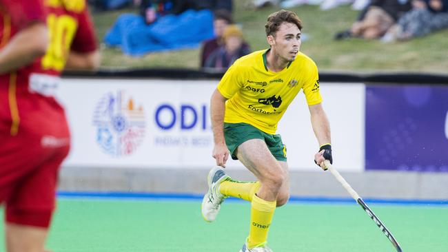 The Kookaburras previously wore a jersey with a Fortescue logo. Picture: Richard Jupe/FIH Hockey Pro League.